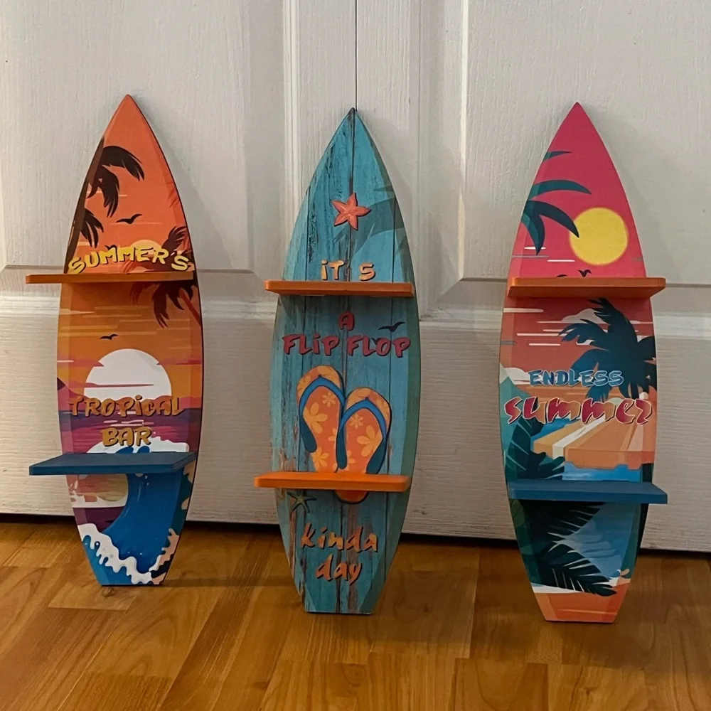 🔥Mini Surfboard Shelves Wooden Wall Hanging Shelves 3 PCs 15.8in X 4.7in- NEW.
